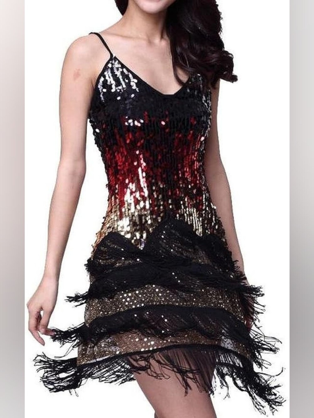 1920s Flapper Dress Vintage Swing Fringed Gatsby Roaring 20s Dress Size XL